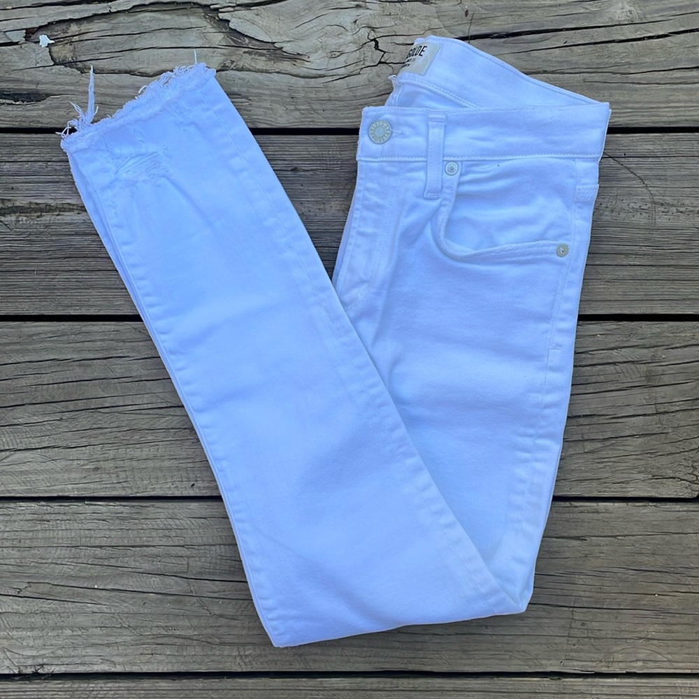 Agolde White Distressed Ankle Skinny Jeans